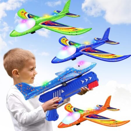 Foam Airplane Launcher Toys - 3-Pack with 2 Flight Modes, Glider Planes for Kids Ages 3
