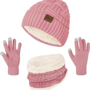 3-Piece Winter Hat Scarf Set with Neck Warmer and Touchscreen Gloves for Women