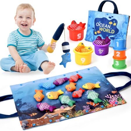 Montessori Toys for 1 Year Old: 20-Piece Sensory Fishing & Sorting Toy Set for 12