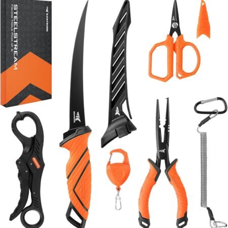 KastKing SteelStream 6pc Fishing Tool Kit: Corrosionproof Pliers, Fillet Knife, Lip Gripper,...