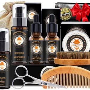 Beard Care Kit for Men with Conditioner, Wash, Oil, Balm, Brush & Comb for a healthy beard