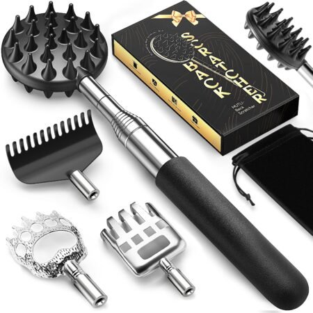 Telescoping Back Scratcher with 5 Detachable Heads for Easy Reach and Relief