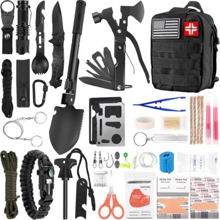 Emergency Survival Kit with 142 Pcs First Aid Gear and Molle Pouch