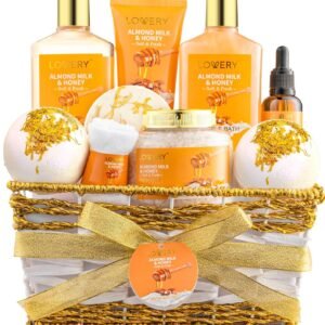 Gift Basket for Women - 10-Piece Almond Milk & Honey Beauty & Personal Care Set for Spa at Home,...