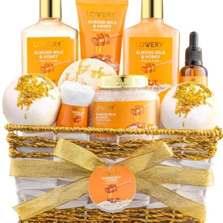 Gift Basket for Women - 10-Piece Almond Milk & Honey Beauty & Personal Care Set for Spa at Home,...