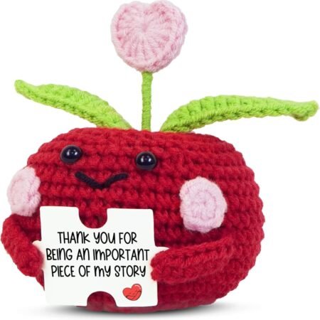 Mini Positive Apple Crochet Card - Handmade Teacher Gift for Women, Appreciation Stocking...