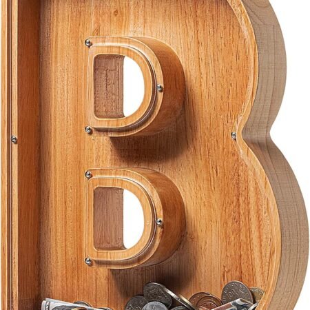 Personalized Wooden Piggy Bank for Kids - Large Alphabet Letter Coin Bank with Cut