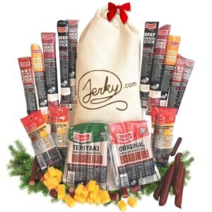 Jerky Gift Basket for Men: 26pc Beef, Pork, Turkey & Ham Variety