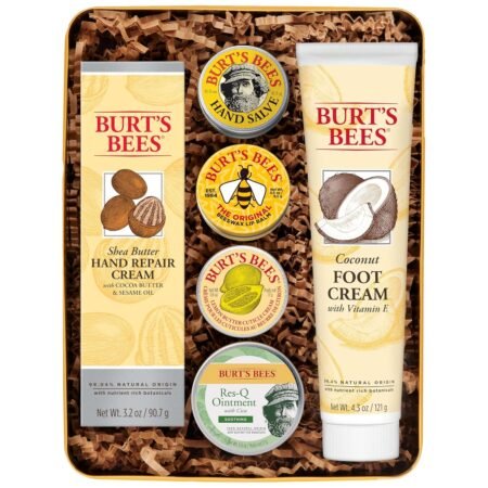 Burt's Bees Classics 6-Piece Gift Set Tin with Cuticle Cream, Hand Salve, Lip Balm, Res